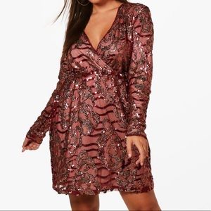Two tone wrap sequin dress- Wine